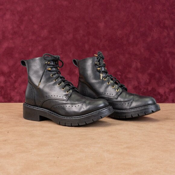 rag&bone Women Black Leather Lace-up Vibram Sole Ankle Combat sz 7US EUR37 - Picture 1 of 8